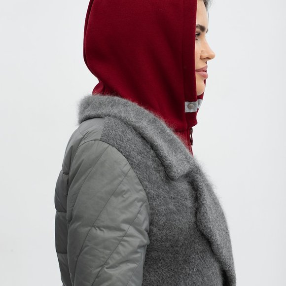 UNU Hooded Scarf Burgundy Cotton Balaclava Hat NWT - Picture 4 of 7